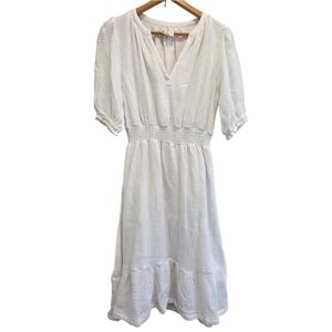 Joie Peasant V Neckline Gauze Cotton White Midi Dress Bohemian Women's Small